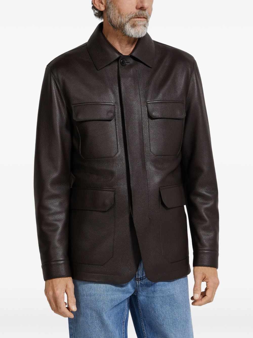 leather flap-pockets jacket