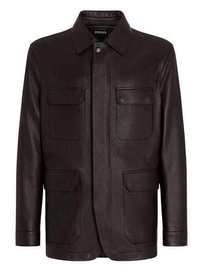 Leather Flap-Pockets Jacket
