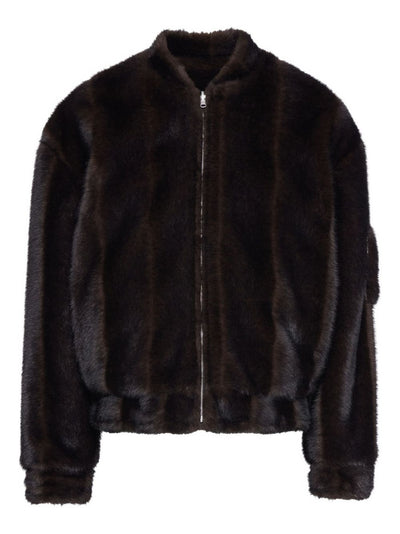 Faux-Fur Zip-Front Bomber Jacket
