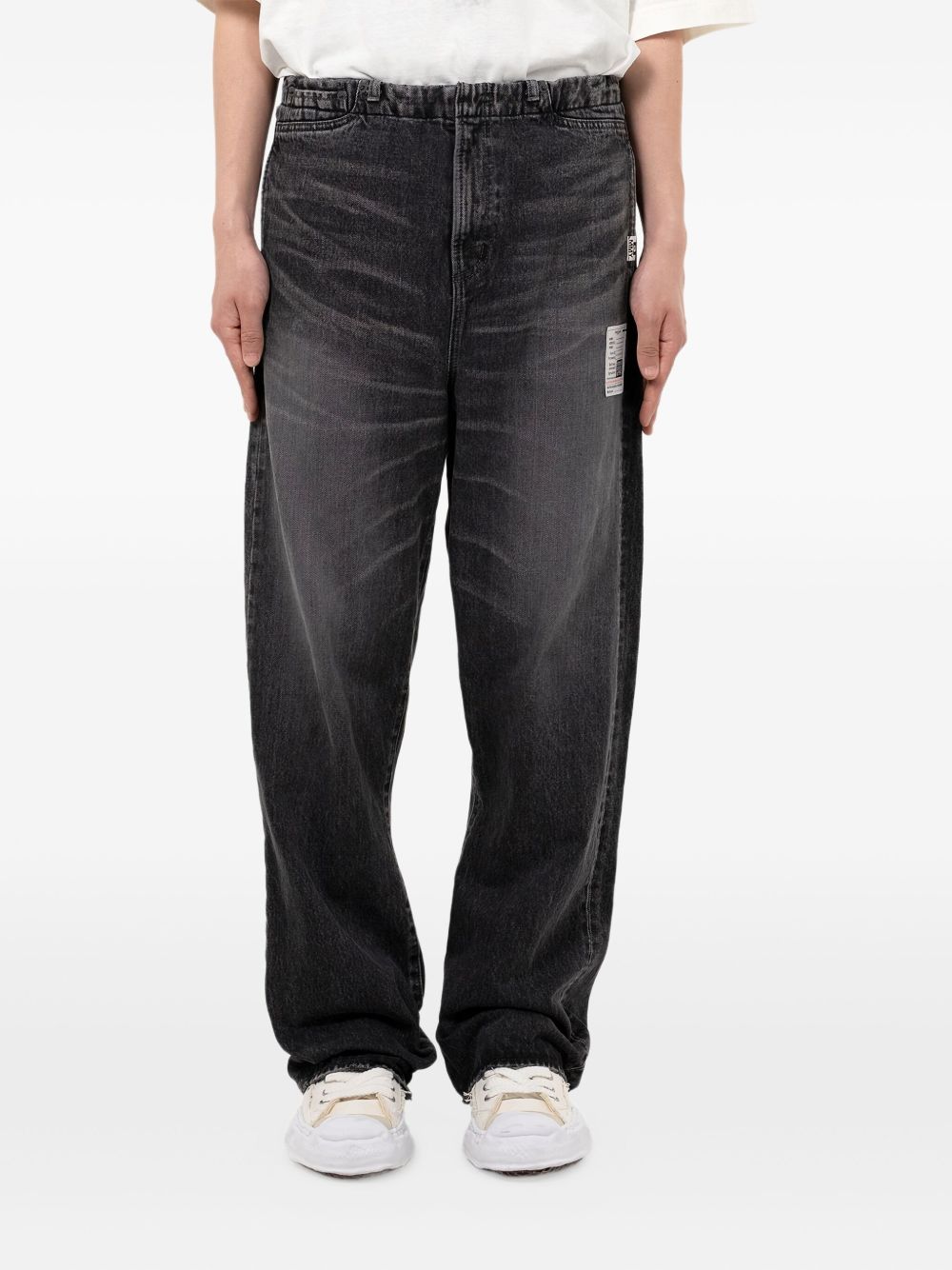 elastic-waist patch-pocket jeans