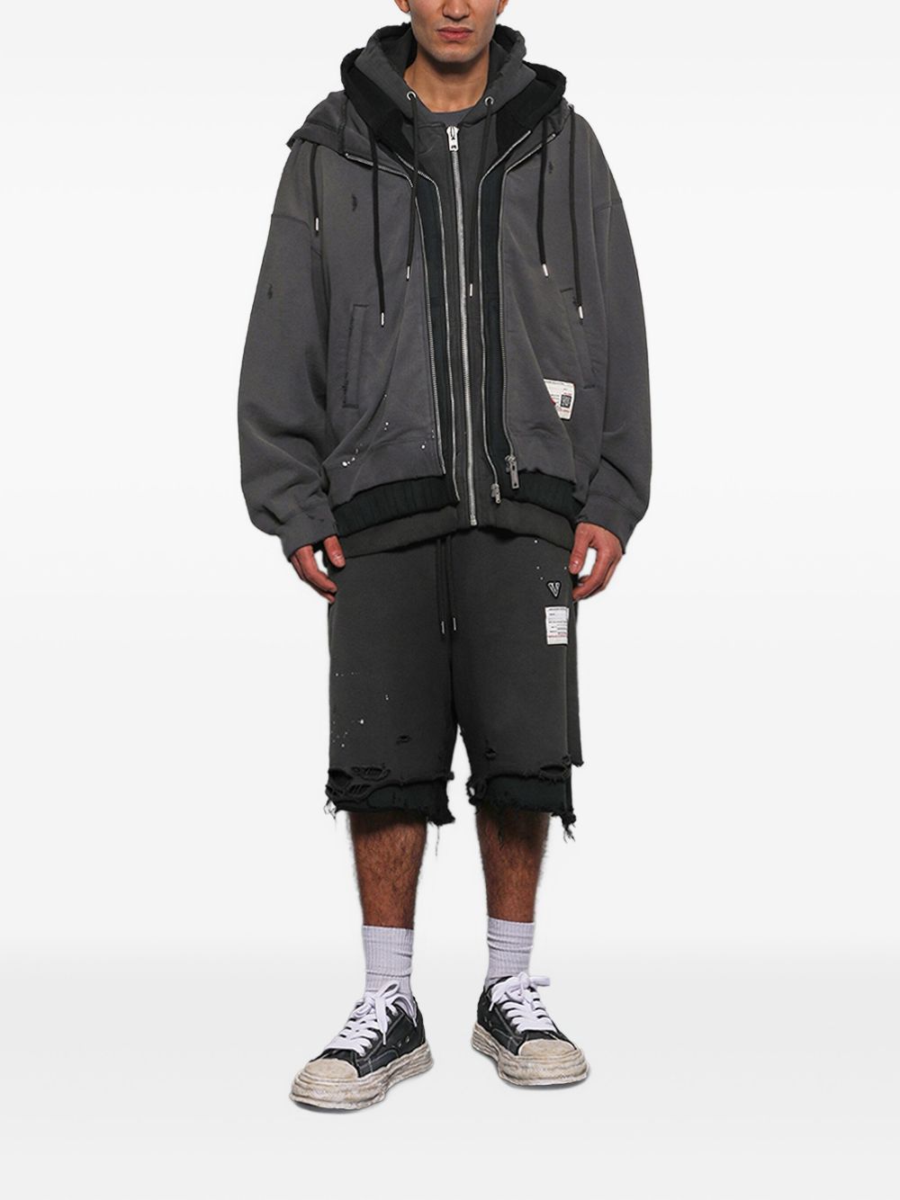 layered distressed shorts