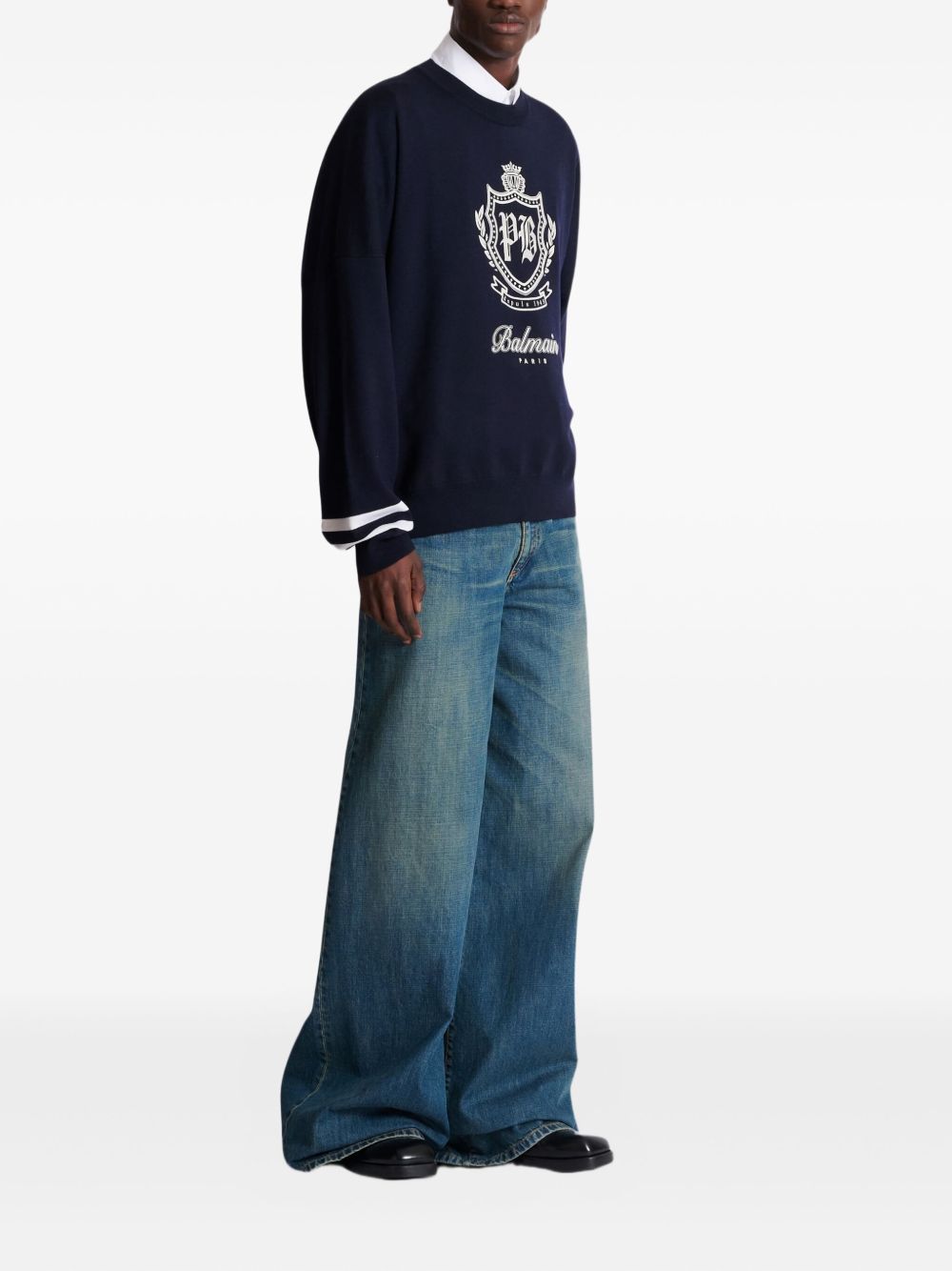 emblem striped sweater