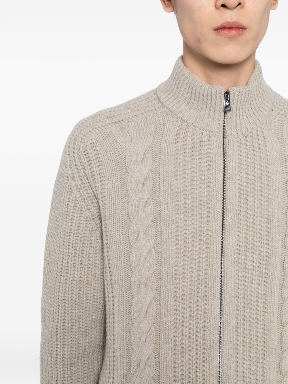 cable-knit zip-up cardigan