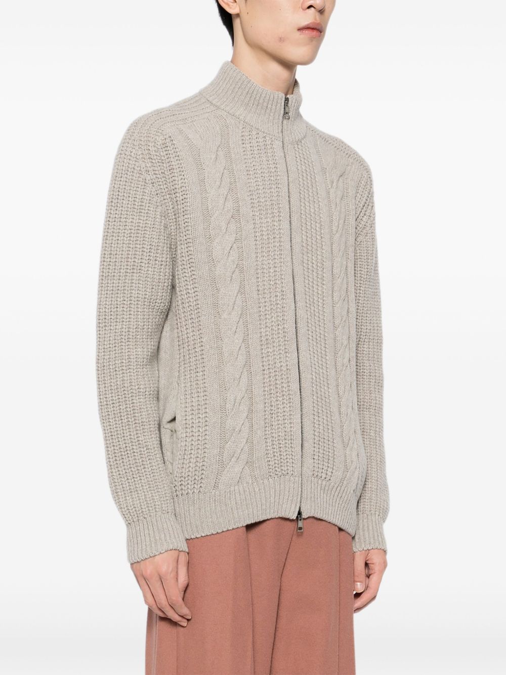 cable-knit zip-up cardigan