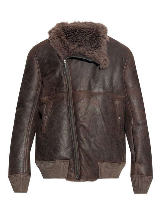 shearling-collared zip-front jacket