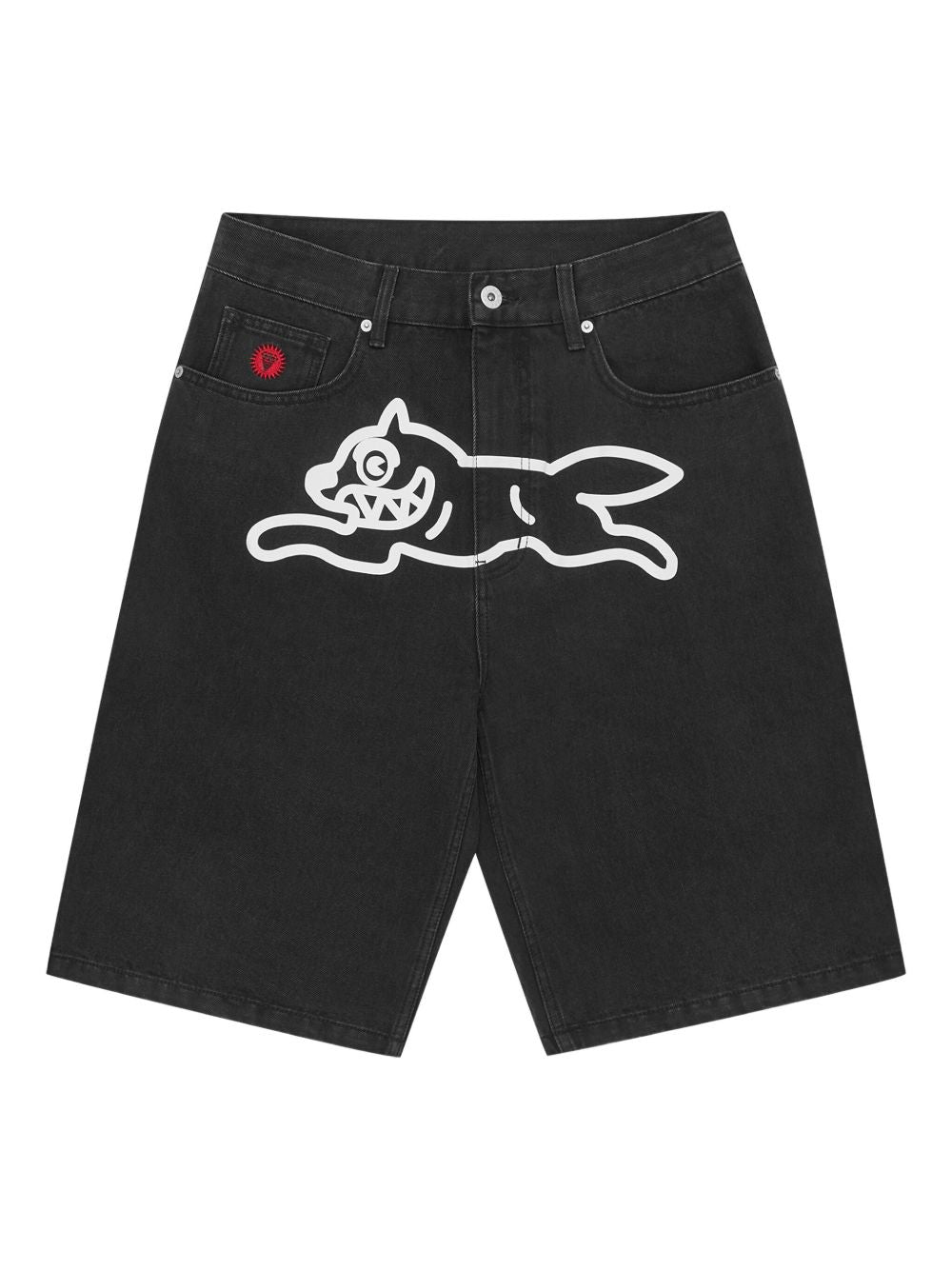 dog-print denim shorts