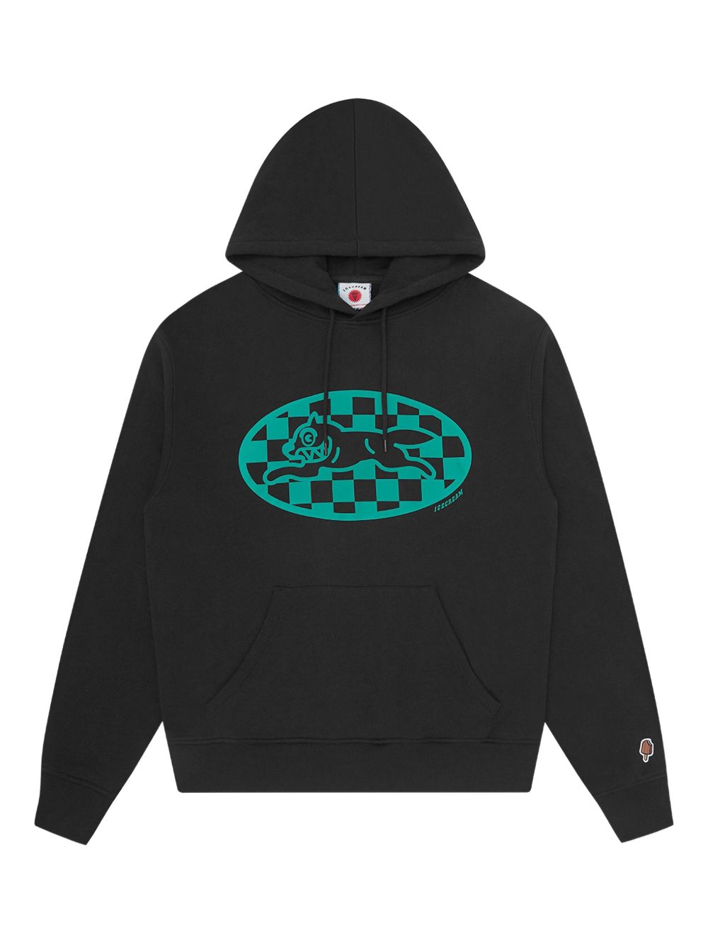 check-pattern wolf graphic hoodie