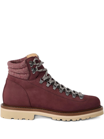 Lace-Up Herringbone-Detail Boots