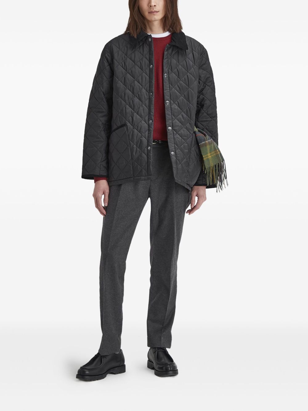 diamond-quilted corduroy-collar jacket