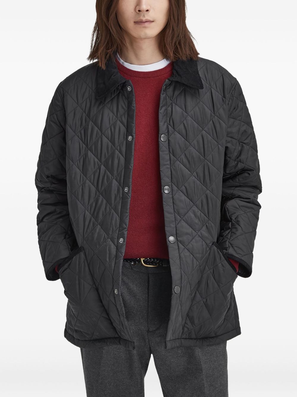diamond-quilted corduroy-collar jacket