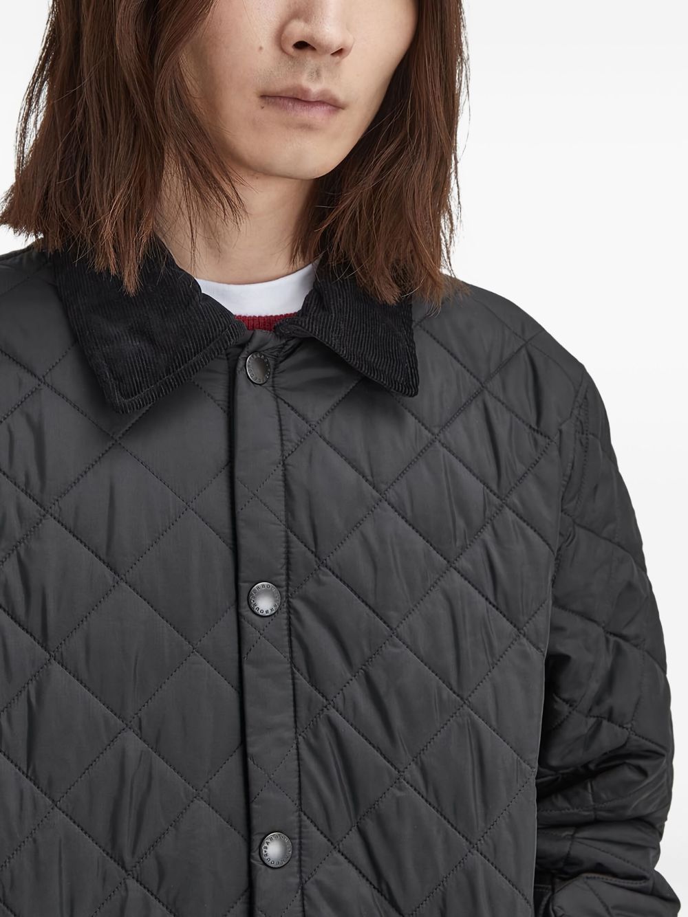 diamond-quilted corduroy-collar jacket