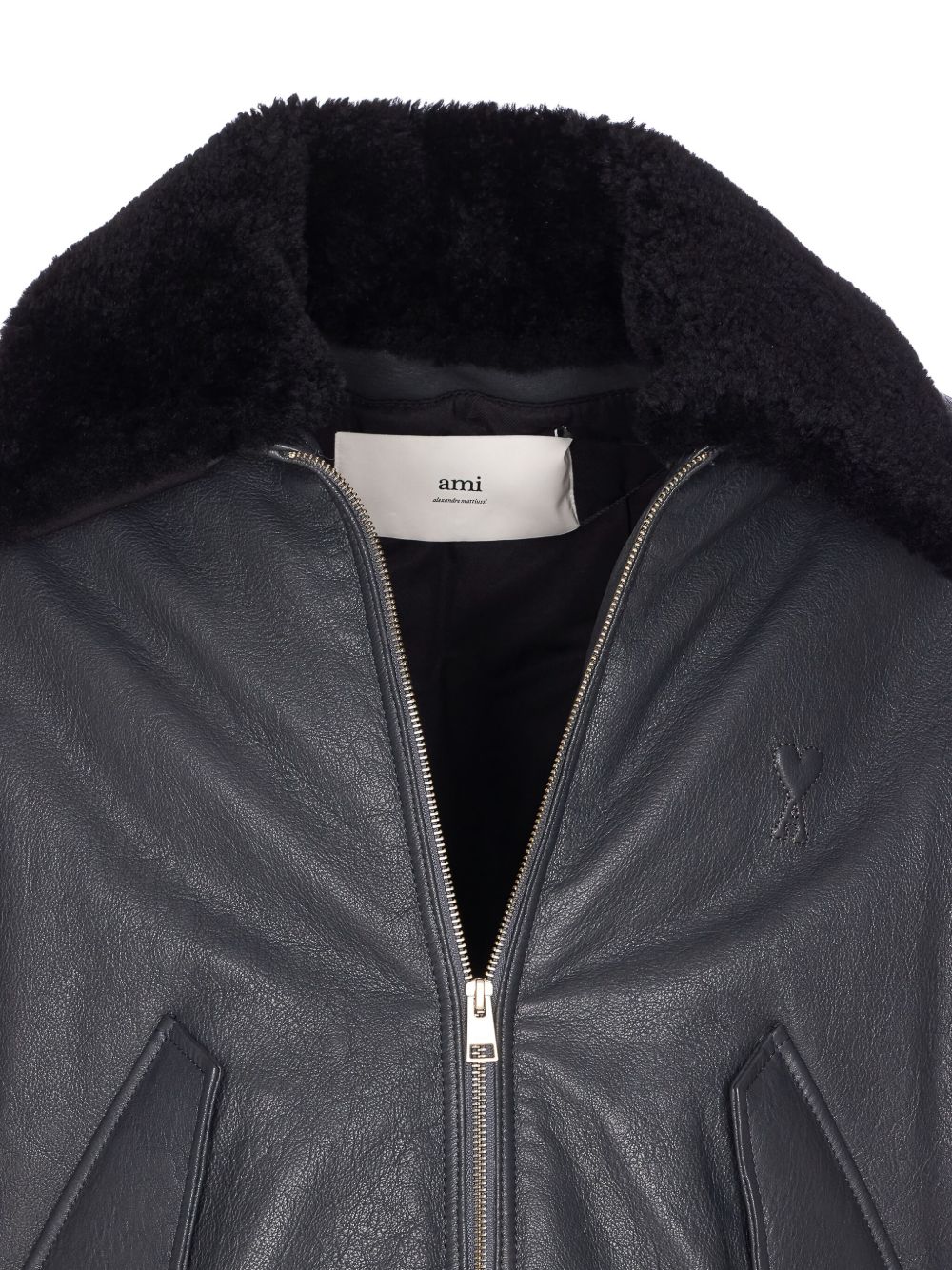 zip-up leather bomber jacket