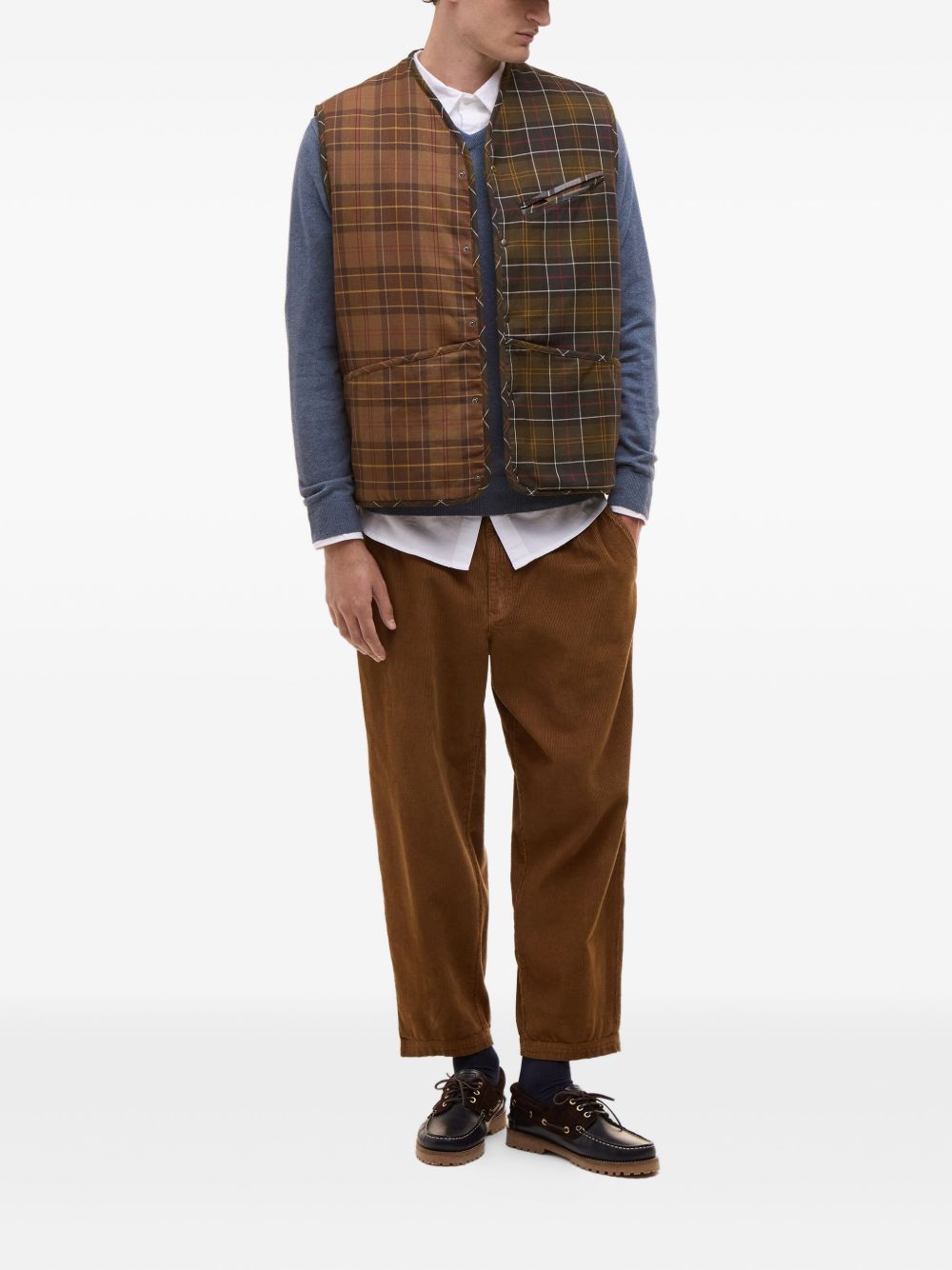 mixed-tartan pocketed gilet