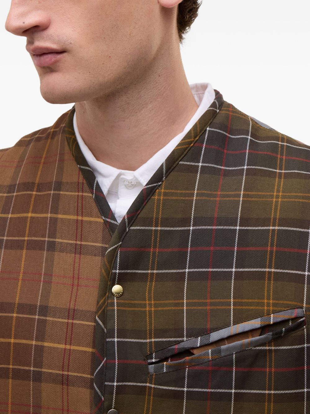 mixed-tartan pocketed gilet