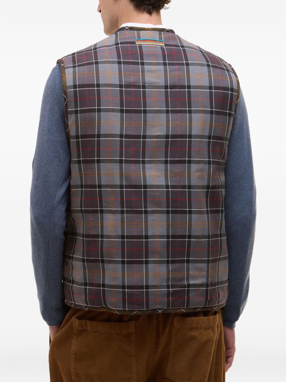 mixed-tartan pocketed gilet