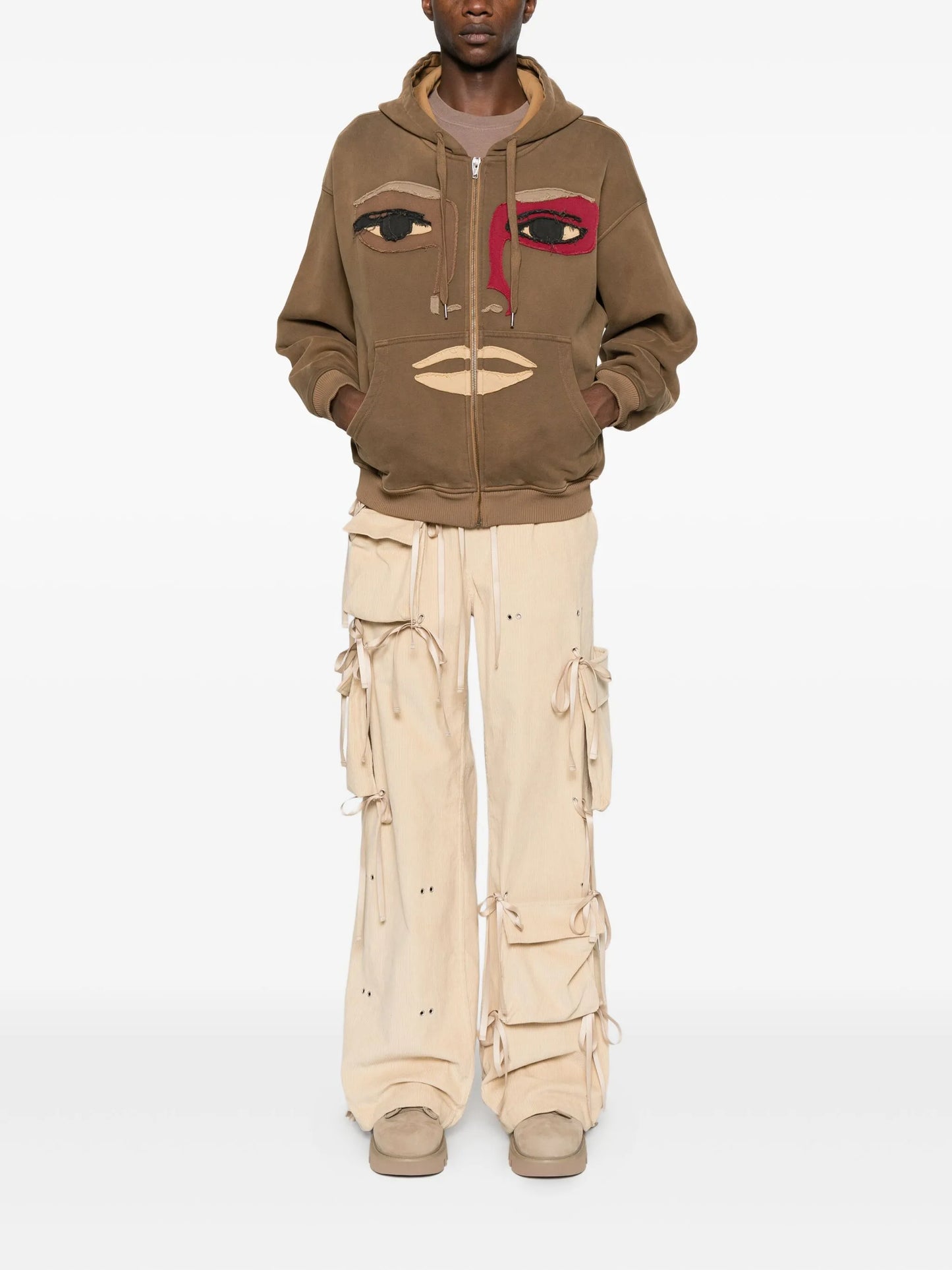 Face Appliqué Zip-up Hoodie