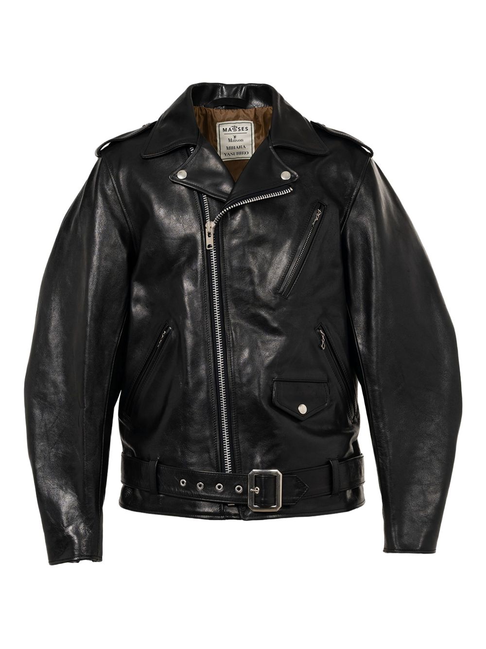 zip-up belted leather jacket