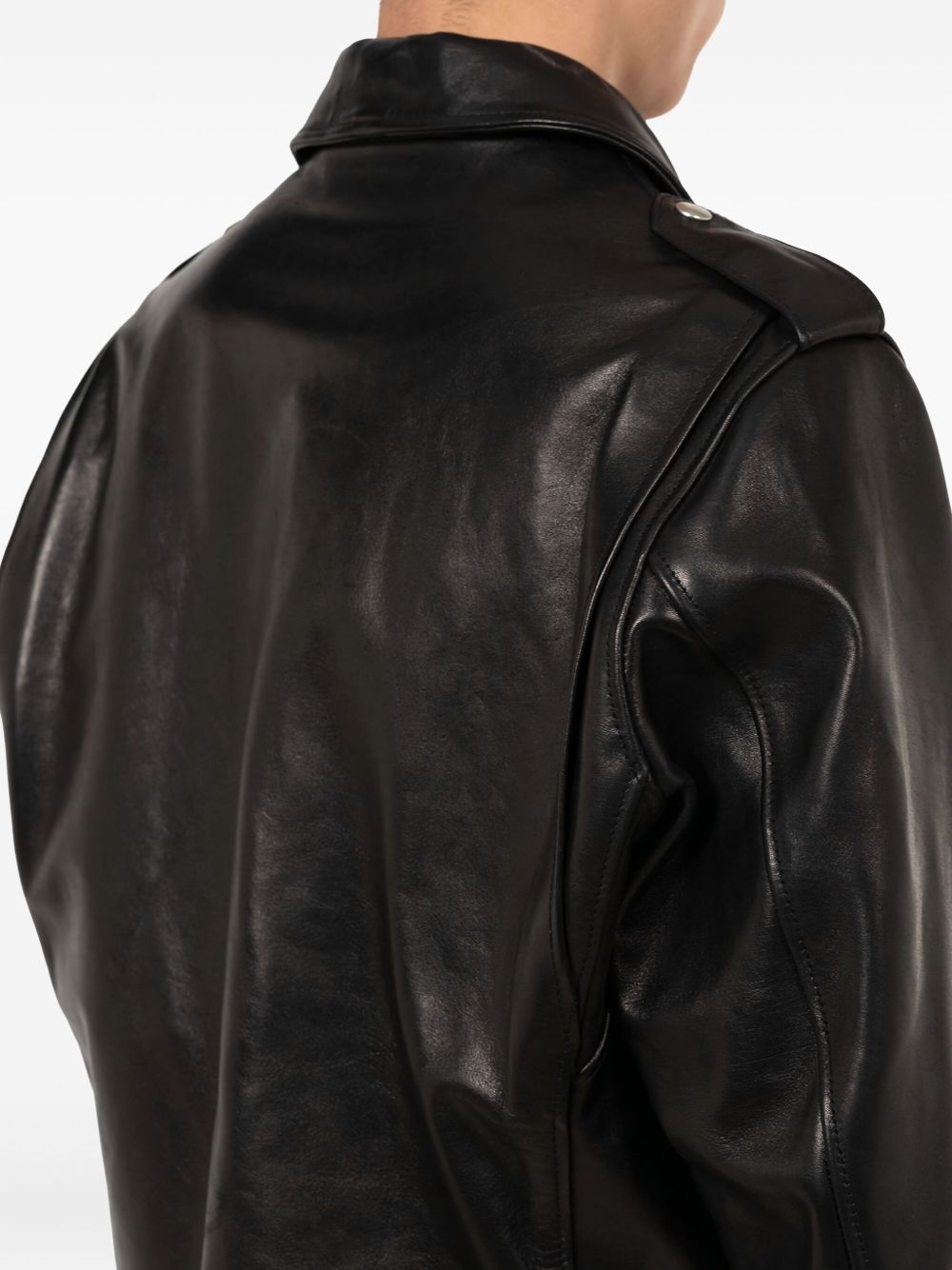zip-up belted leather jacket