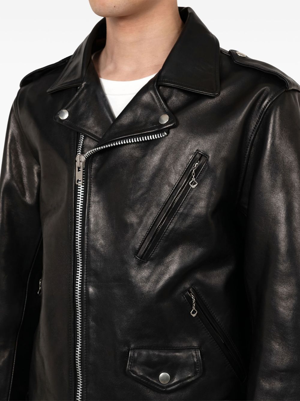 zip-up belted leather jacket