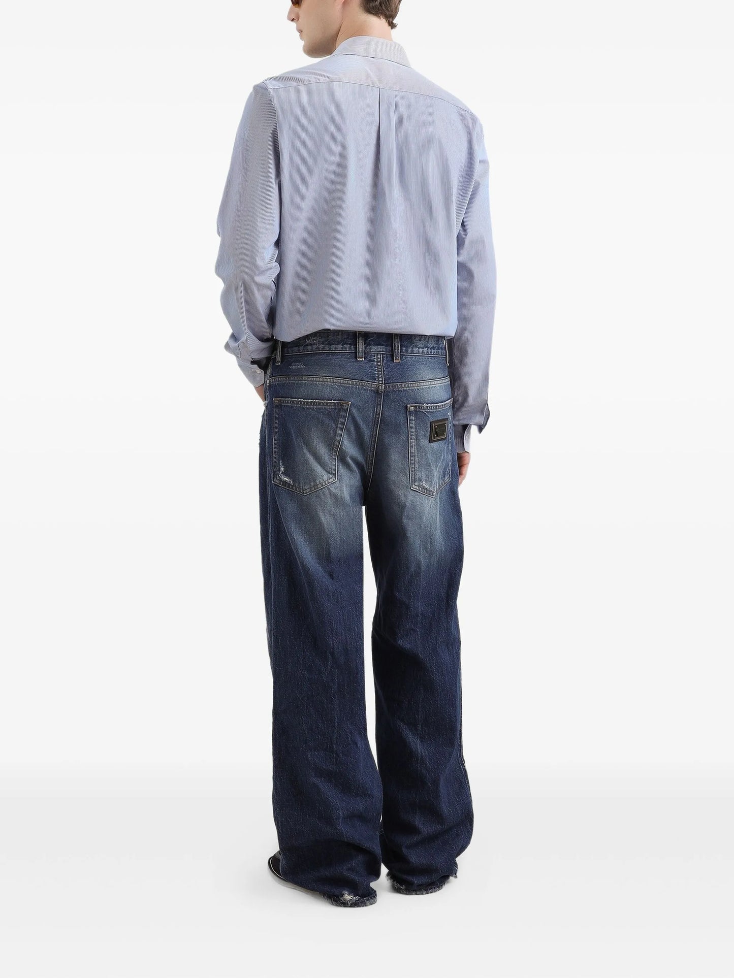 Striped-Pattern Crest-Appliqué Shirt