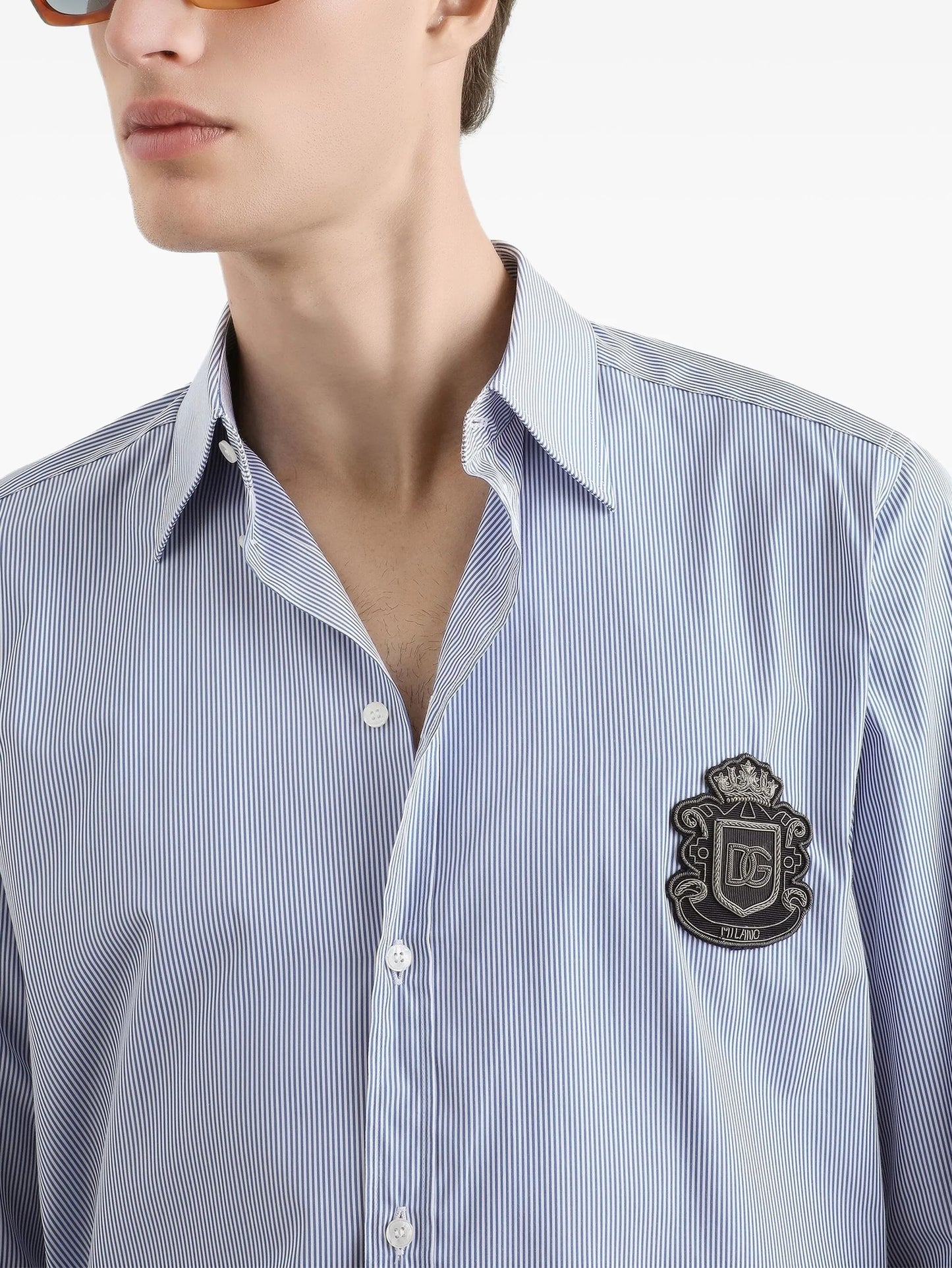 Striped-Pattern Crest-Appliqué Shirt
