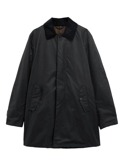 Corduroy-Collar Cotton Single-Breasted Coat