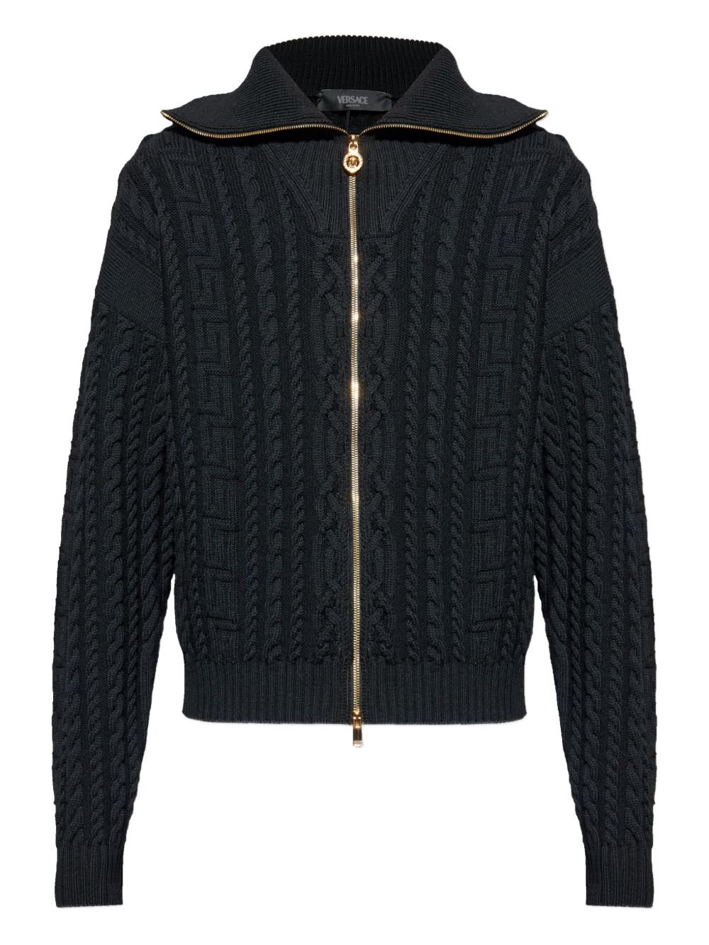 zip-up cable-knit cardigan