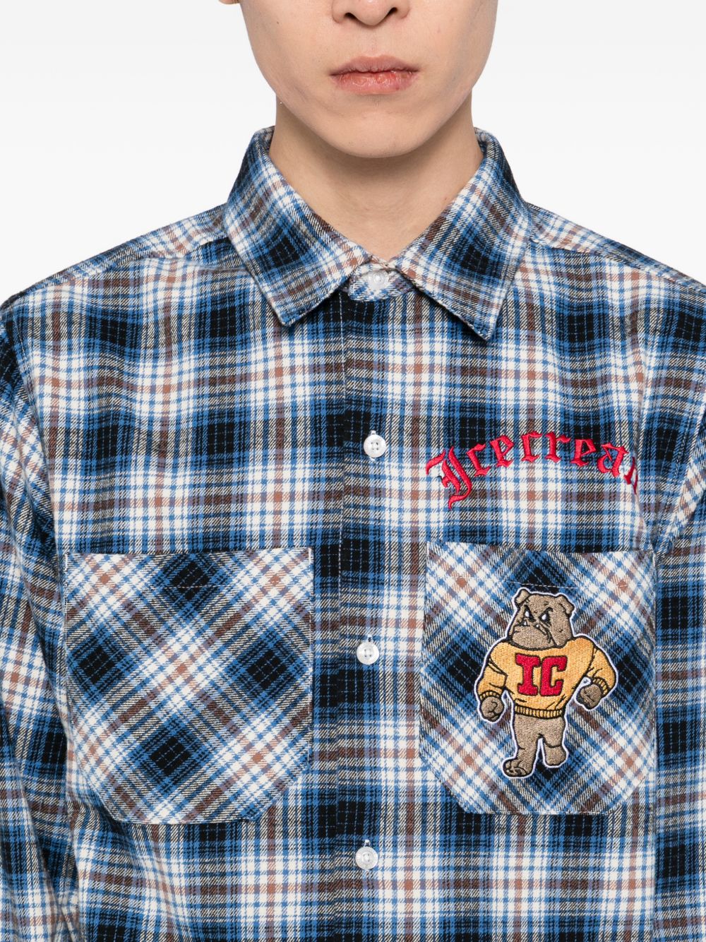 mascot-embroidered checked shirt