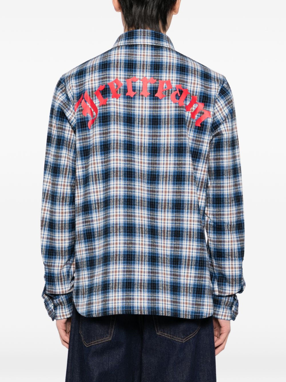 mascot-embroidered checked shirt