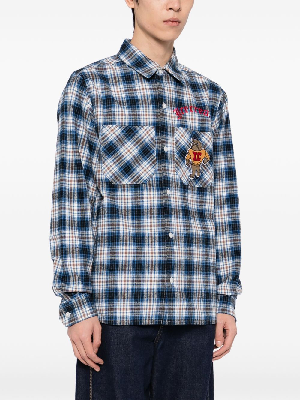 mascot-embroidered checked shirt