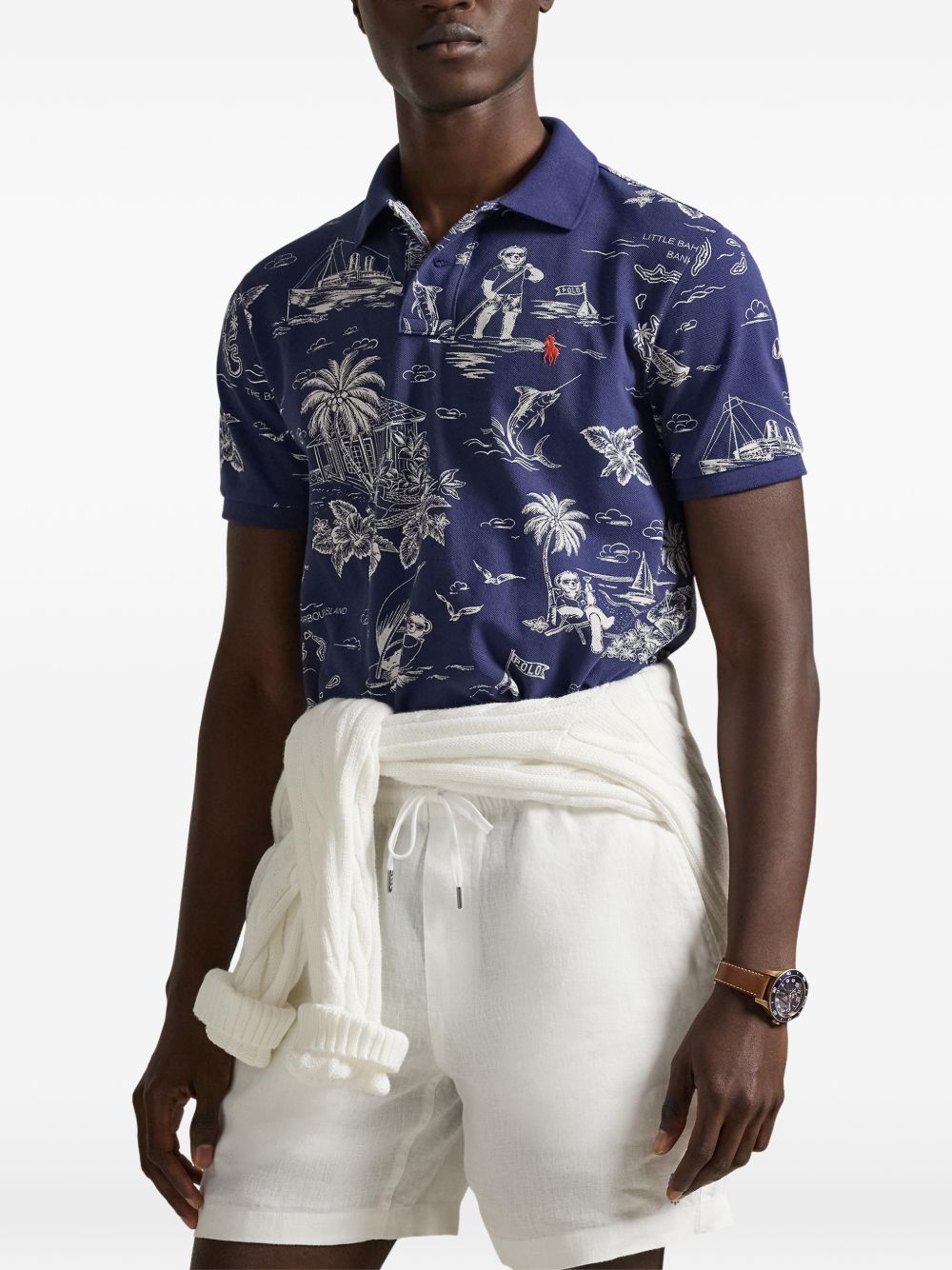 printed short-sleeve polo shirt