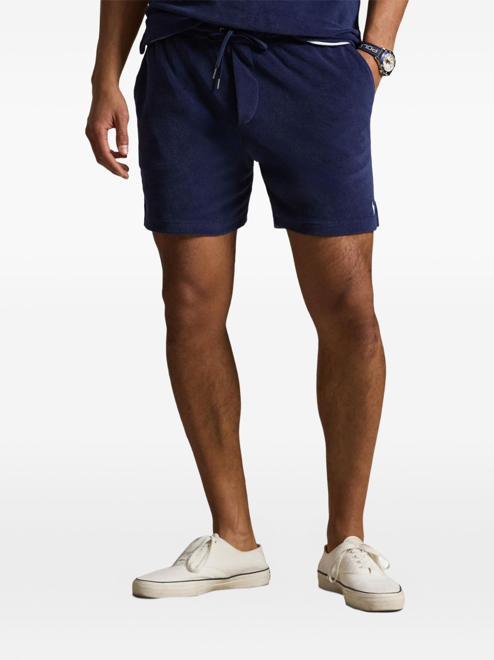 drawstring patch-pocket shorts