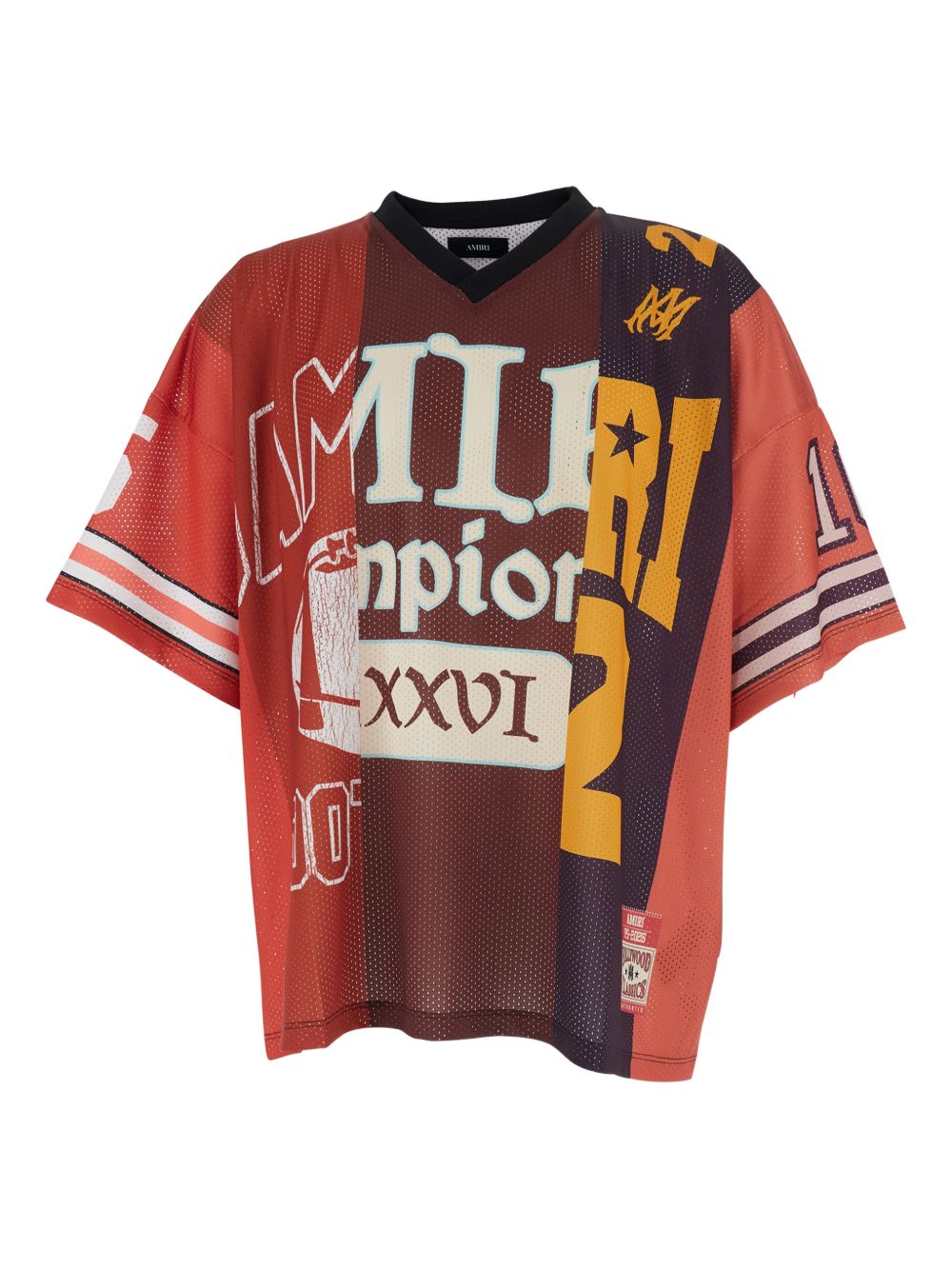 patchwork V-neck T-shirt