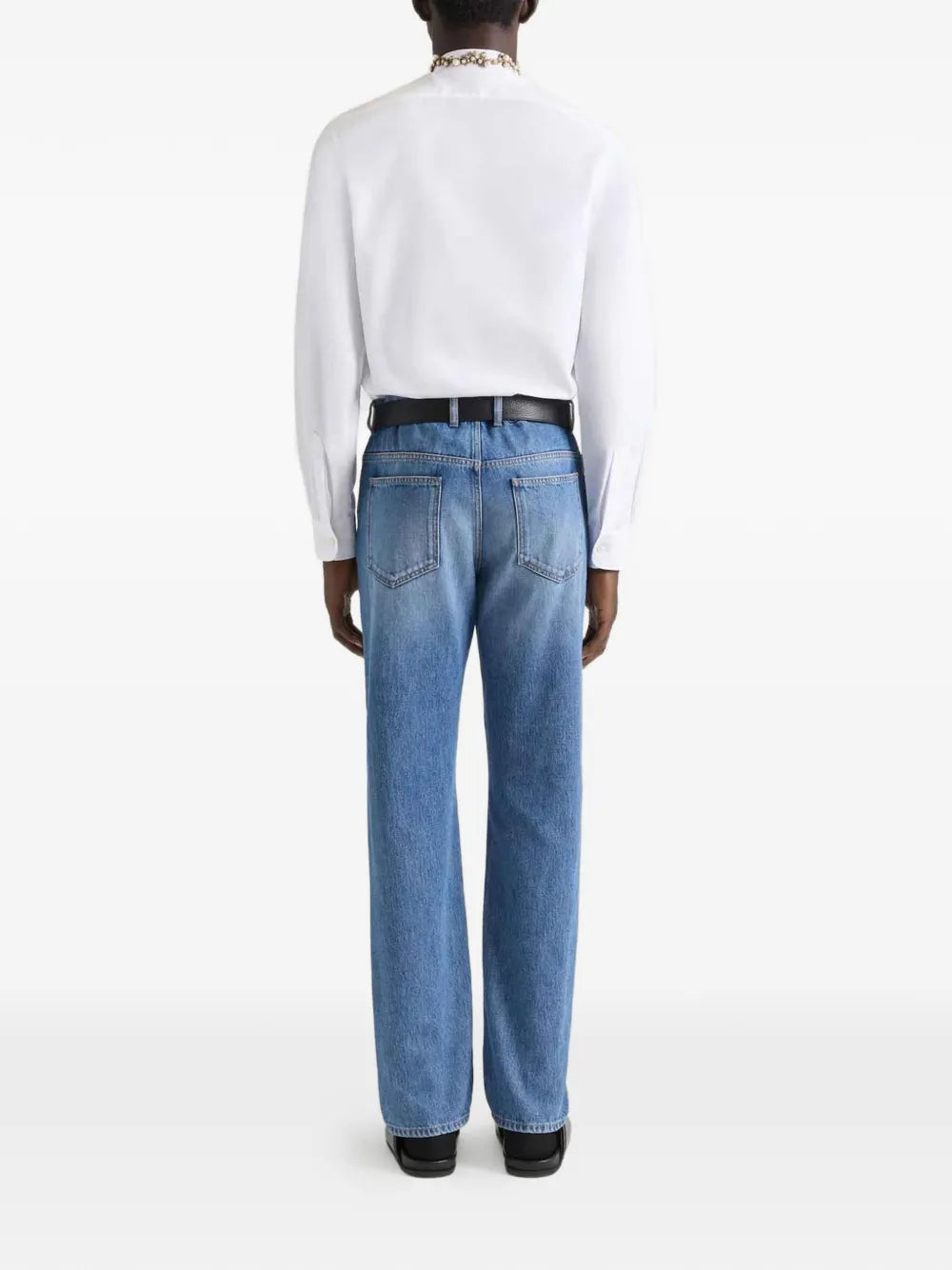 visible stitching flared trousers