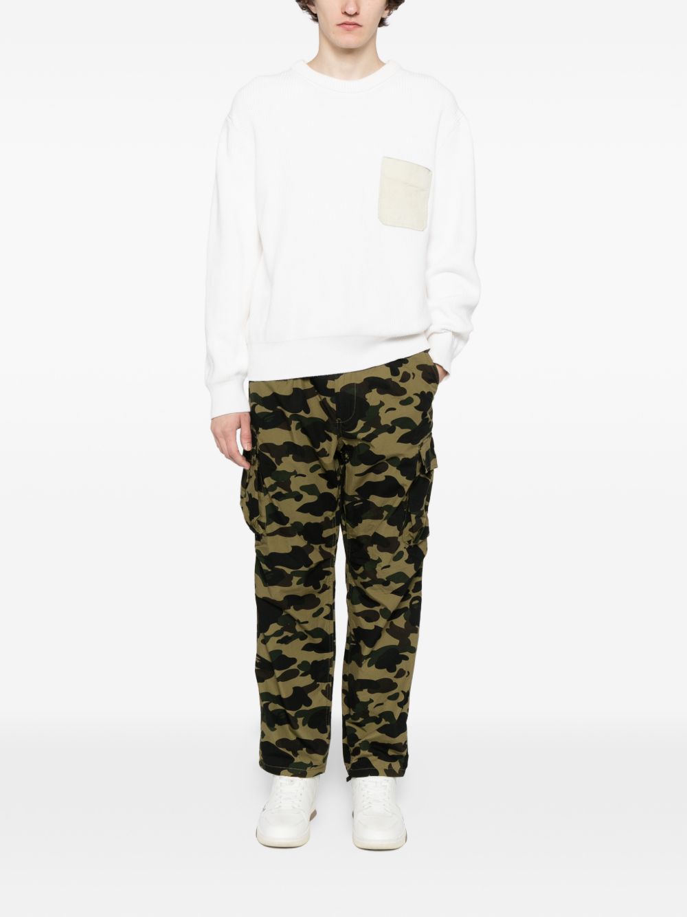camouflage-print trousers