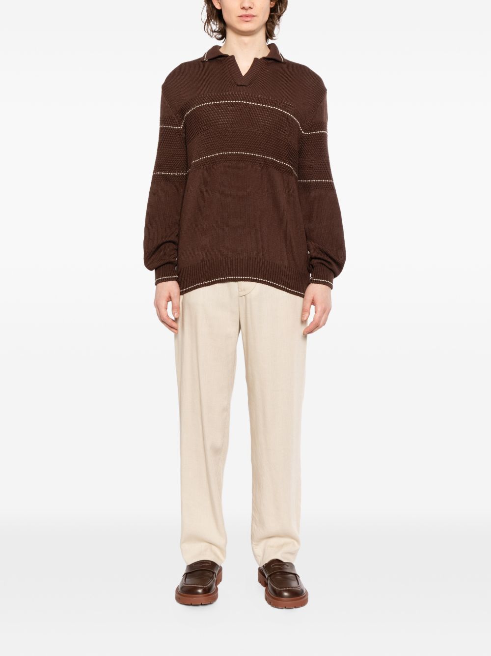 striped V-neck jumper