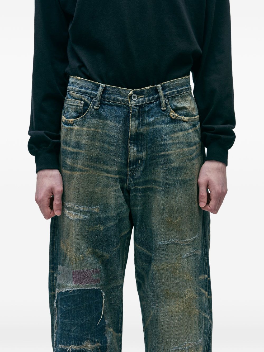 patchwork cotton jeans