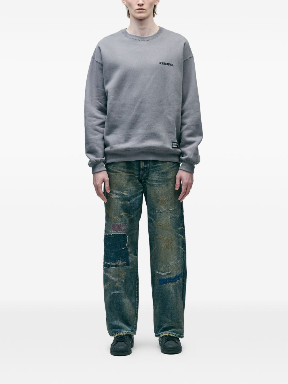 patchwork cotton jeans