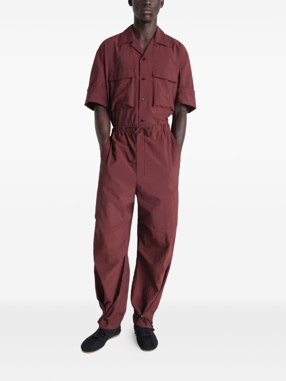 stitched pleats parachute trousers