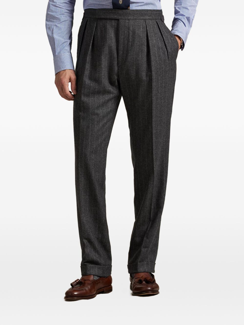 pinstripe-pattern double-breasted suit