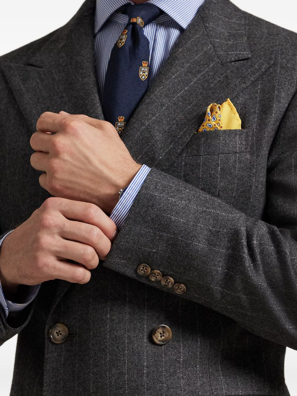 pinstripe-pattern double-breasted suit