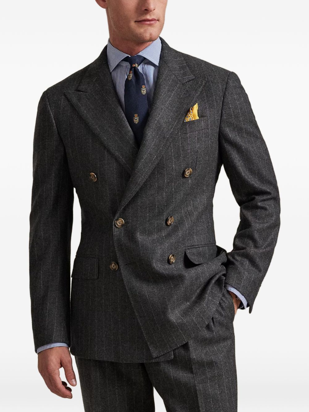pinstripe-pattern double-breasted suit