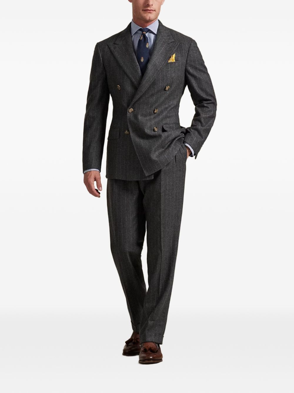 pinstripe-pattern double-breasted suit