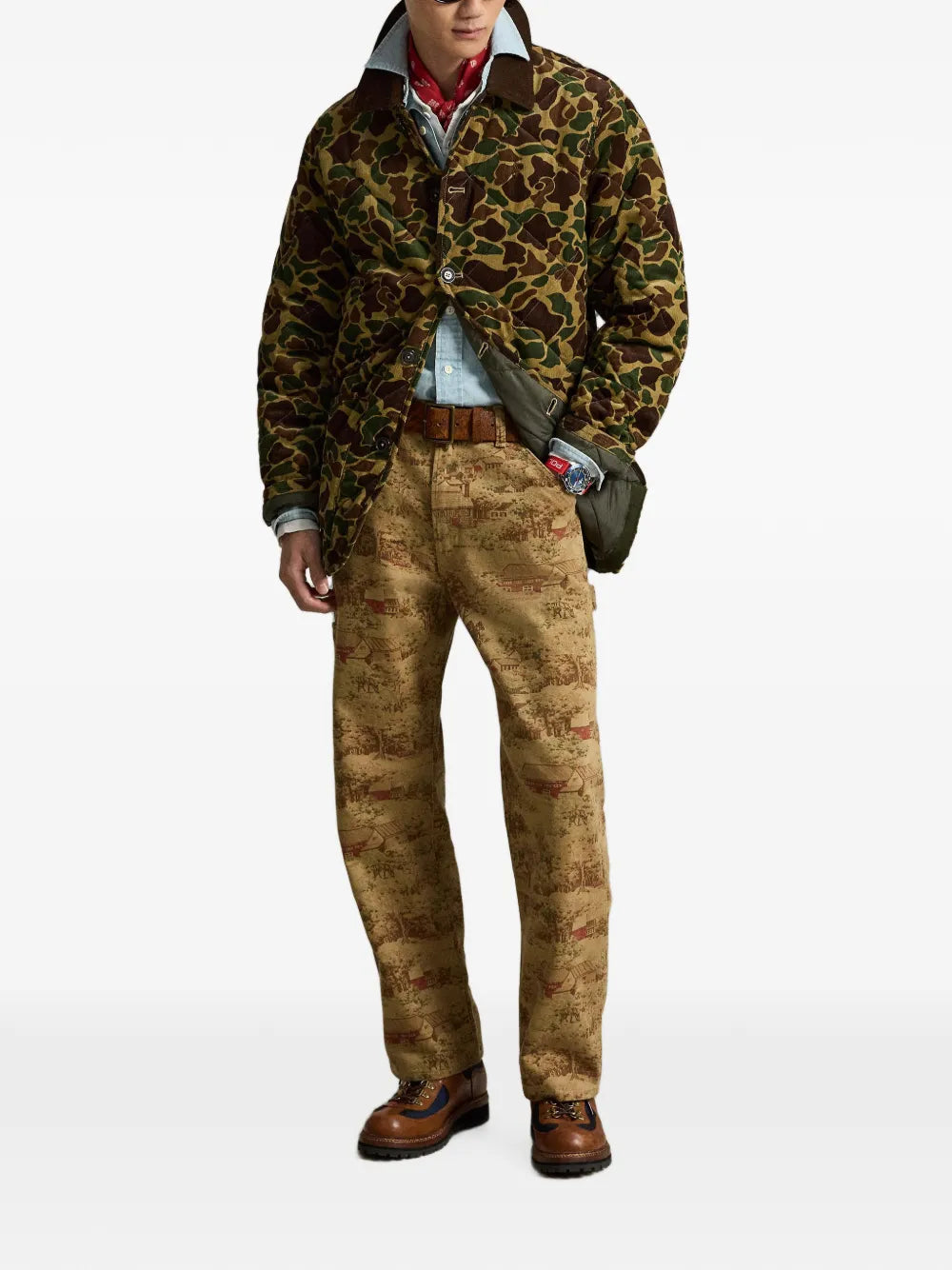 landscape-print straight-leg trousers