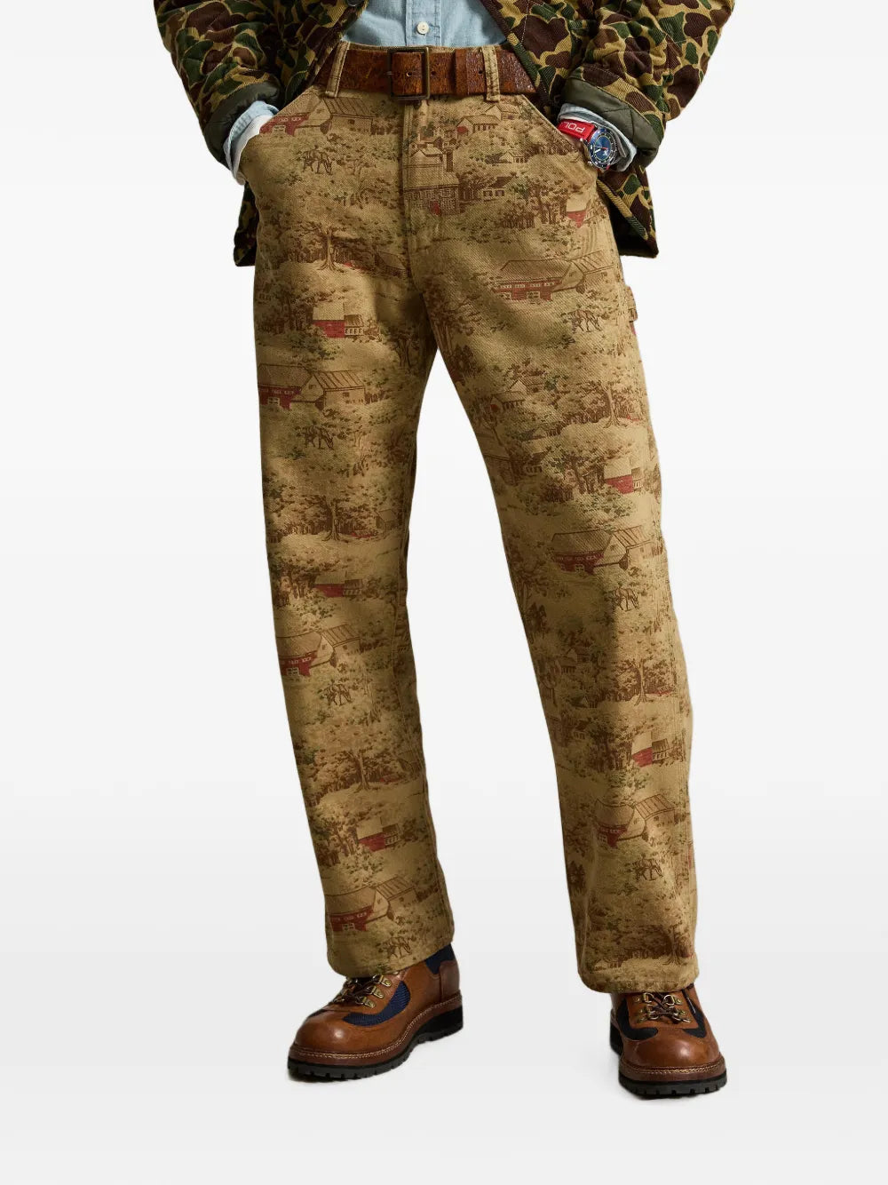 landscape-print straight-leg trousers