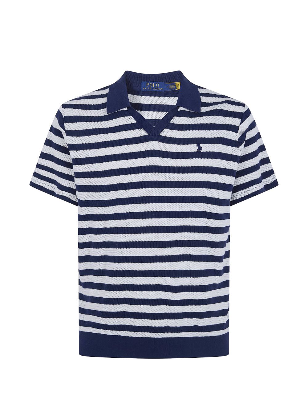 pointelle-knit striped polo shirt