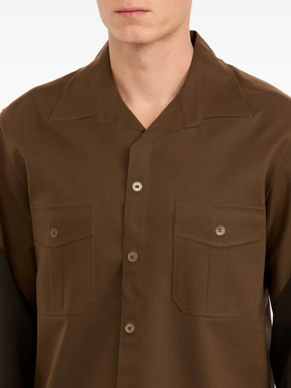 Two-Tone Button-Down Patch-Pocket Shirt