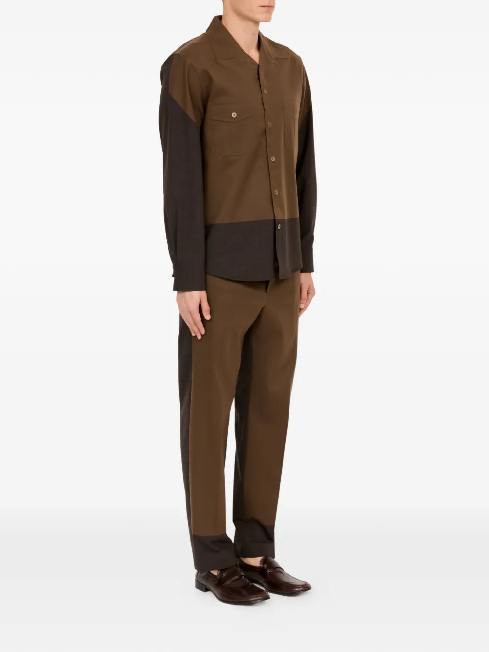 Two-Tone Button-Down Patch-Pocket Shirt