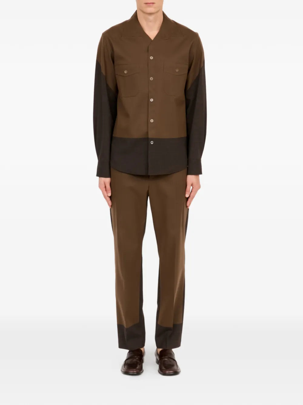 Two-Tone Button-Down Patch-Pocket Shirt