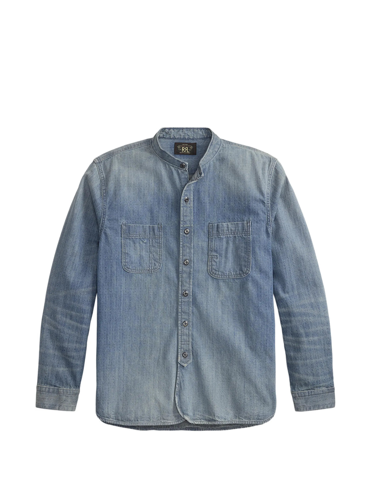 Band-Collar Patch-Pocket Shirt